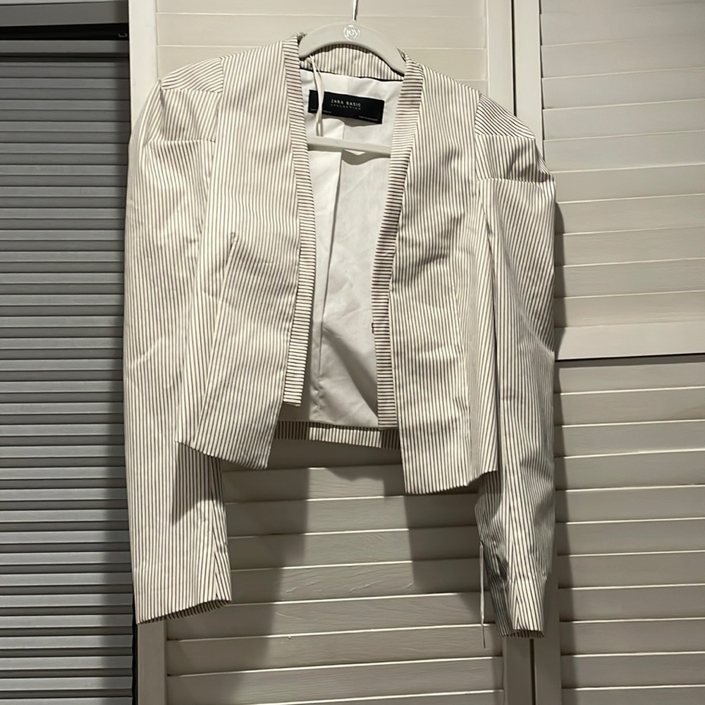 ZARA Basics Pinstripe Puff Sleeve
Cropped Blazer